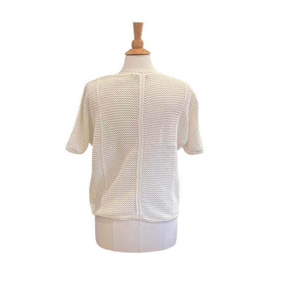 Liz Claiborne White Crochet Style Open Knit, Boho, Short Sleeve Sweater/Top S - Picture 4 of 10